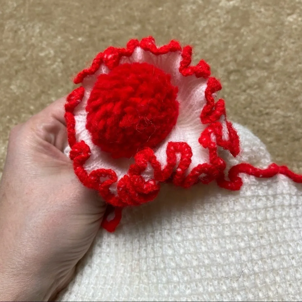 Red & White Vintage Knit Girls Winter Hat